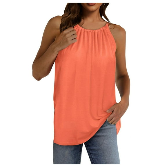 Ruyang Summer Scoop Neck Tank Tops for Women Pleated Loose Fit Sleeveless Tops Slim Fit Tees 2024 Fashion Womens Clothing