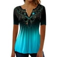 thumbnail image 1 of Ruyang Summer Tops For Women 2024 Trendy Boho Floral Print Tunic Shirts Short Sleeve Button V Neck Tshirt Casual Loose Blouse Plain Long Sleeve T Shirt Women in A Pack, 1 of 5