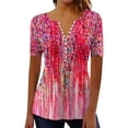 thumbnail image 1 of Ruyang Summer Tops For Women 2024 Trendy Boho Floral Print Tunic Shirts Short Sleeve Button V Neck Tshirt Casual Loose Blouse Plain Long Sleeve T Shirt Women in A Pack, 1 of 5