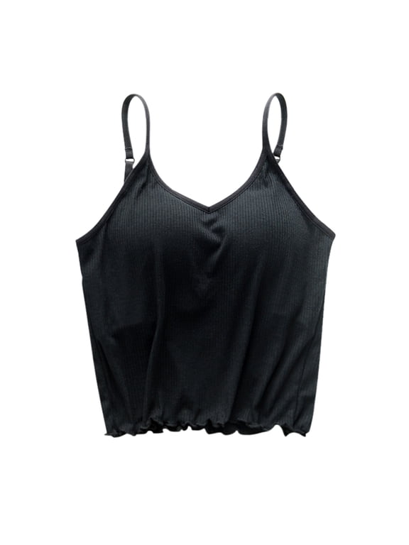 Summer Tops for Women 2024 Women's Solid Color Thread With Chest Pad Without Wearing Bra One Tank Top Adjustable Camisole