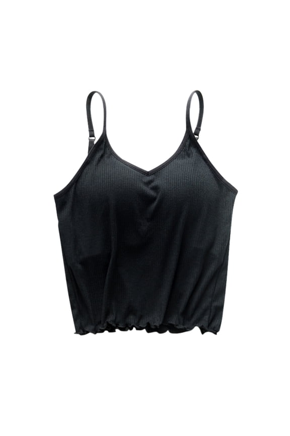 Summer Tops for Women 2024 Women's Solid Color Thread With Chest Pad Without Wearing Bra One Tank Top Adjustable Camisole