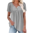 thumbnail image 1 of Ruyang Summer Tops for Women 2024 Womens Henley V Neck Casual Blouse Button Down T Shirts Flare and Flowy Tops Fashion Clothes, 1 of 4