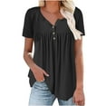 thumbnail image 1 of Ruyang Summer Tops for Women 2024 Womens Henley V Neck Casual Blouse Button Down T Shirts Flare and Flowy Tops Fashion Clothes, 1 of 4
