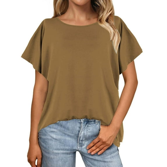 Ruyang Summer Tops for Women Batwing Sleeve Oversized Solid Color T Shirt Women's Crew Neck Top Casual Cotton Tops for Women
