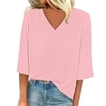 thumbnail image 1 of Ruyang Summer Tops for Women Women's Solid Color Fashion Casual V Neck Three Quarter Sleeve Tops Woman Lose Shirt, 1 of 4