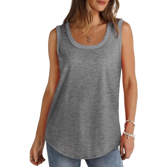 Ruyang Summer Tops for Women, Women's Solid Color Round Neck Vest Summer Fashion Casual Top Slim Fit T-Shirts Basic Tops