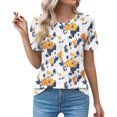 thumbnail image 1 of Ruyang Summer Tops for Women, Womens Floral Print T-Shirt Casual Crew Neck Short Sleeve Pleated Tops Blouses Fashion Clothes 2024, 1 of 7