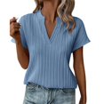 thumbnail image 1 of Ruyang Summer Tops for WomenWomen's Solid V Neck Striped Short Sleeved Casual T Shirt Shirt Top Fashion Shirt Women, 1 of 6