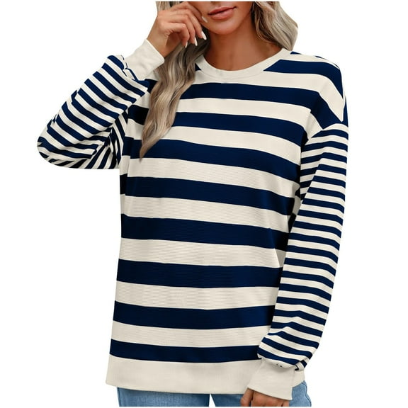 Ruyang Sweatshirts for Women Crewneck Long Sleeve Striped Tops Lightweight Fashion 2024 Women Clothes Pullover Tops