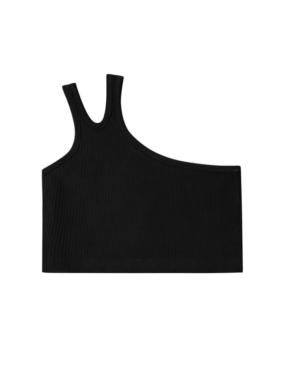 Tank Tops for Girls Sleeveless One Shoulder Dance Racerback Crop Cami Tops Summer Sports Jogger Basic Tees