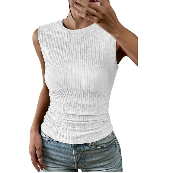 Ruyang Tank Tops for Women 2024 Women's Solid Color Turtleneck Sleeveless Slim Tank Top Summer Casual Ribbed Knit Shirts 2x Women Tops