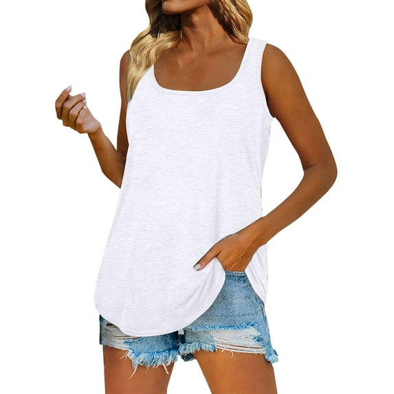 Ruyang Tank Tops for Women Women's Summer Sleeveless Square Collar Solid Color Vest T Shirt Top Exercise Shirts Women