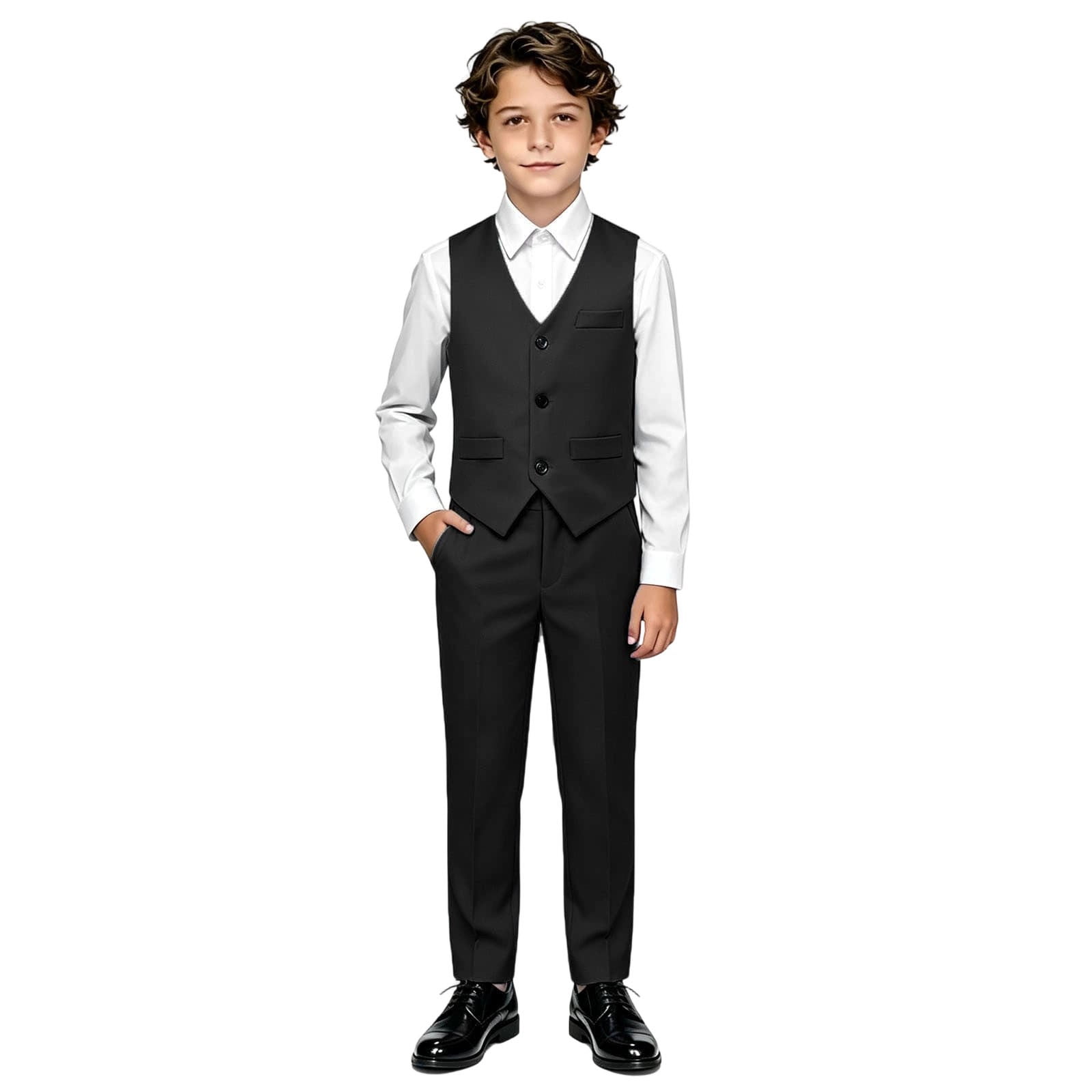 Graduation Neck Ruyang Teen Boys Formal Suit V-Neck Vest Long Sleeve Shirt Dress Pants ...