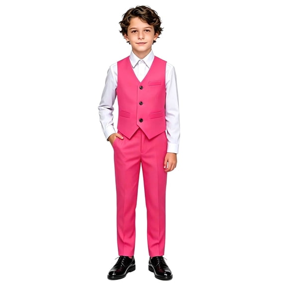 Ruyang Teen Boys Formal Suit V-Neck Vest Long Sleeve Shirt Dress Pants Sets Kids Slim Fit Suit for Wedding Graduation Dress Up