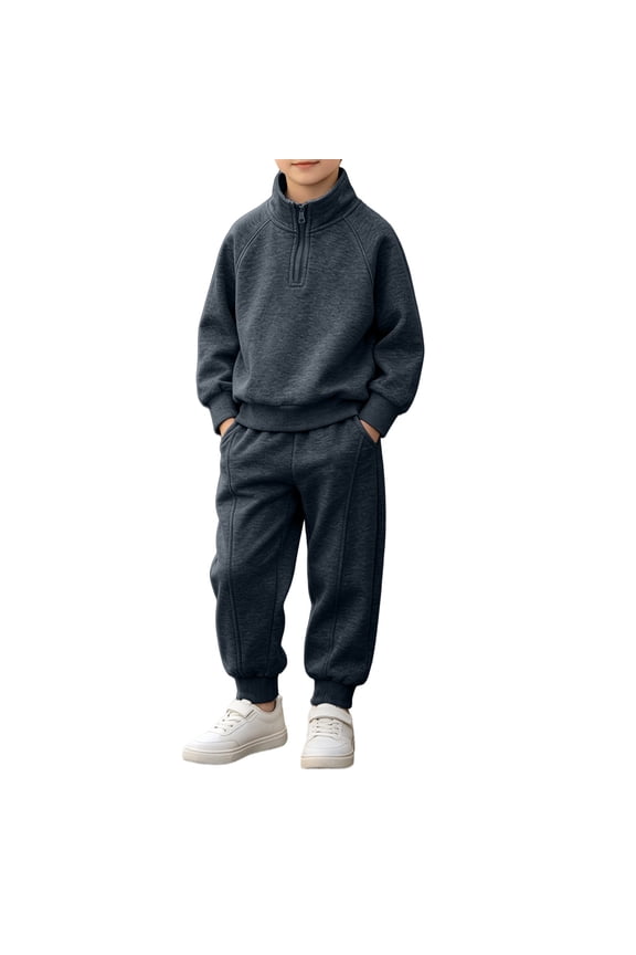 Teen Boys Half Zip 2 Piece Sweatsuit Set Long Sleeve Stand Collar Pullover Jogger Pants Soft Sports Preppy Skate Tracksuit
