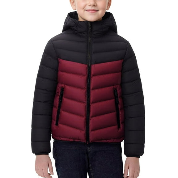 Ruyang Teen Boys Winter Quilted Puffer Jacket Girls Padded Warm Coat Mock Neck Zip Up Lightweight Hooded Down Outerwear