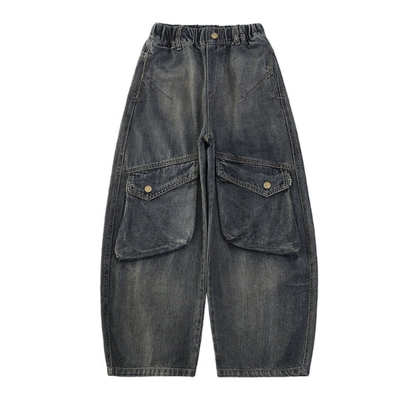 Ruyang Teen Girls Baggy Cargo Pants Cute Y2K Wide Leg Denim Pants Elastic High Waist Jeans Trendy Teens Y2K Preppy Trousers