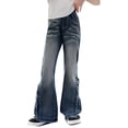 thumbnail image 1 of Ruyang Teen Girls Bell Bottom Ripped Jeans Retro High Waist Flare Denim Pants Kids Fall Fashion Straight Long Trousers Pockets, 1 of 7