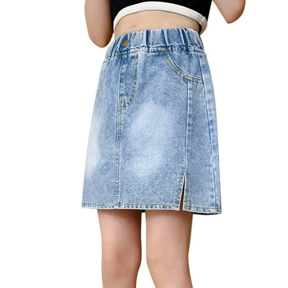 Ruyang Teen Girls Buttons High Waist Jeans Short Skirts Knee Length Vintage Cropped Denim Skirts Summer Casual Y2k Jeans Dress