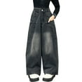 thumbnail image 1 of Ruyang Teen Girls Cargo Jeans Baggy Wide Leg Floor Denim Pants High Waist Casual Streetwear Y2k Trousers with Pockets Straight, 1 of 7