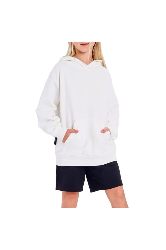 Teen Girls Cotton Hoodie Plain Soft Pullover Sweatshirts with Pockets Kids Fall Warm Casual Hooded Tops Clothes