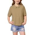 thumbnail image 1 of Ruyang Teen Girls Cotton Linen Short Sleeve Lapel Solid Baggy T Shirts Summer Lightweight Breathable Workout Tee Tops, 1 of 9