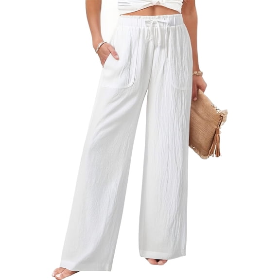 Ruyang Teen Girls Cotton Linen Wide Leg Pants Drawstring Kids Oversized Casual Lightweight Flowy Palazzo Pants Long Trousers Pockets