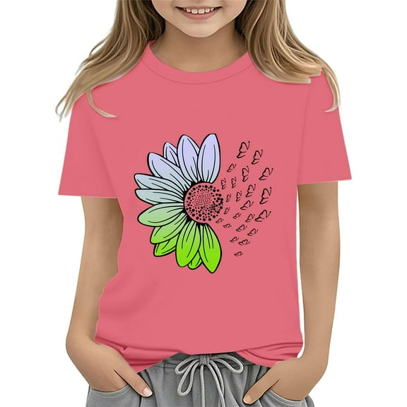 Ruyang Teen Girls Flower Graphic T Shirts Short Sleeve Sunflower Pattern Tshirts Tops Summer Loose Fit Soft Tees Clothes