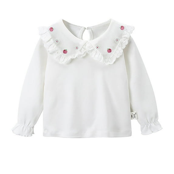 Ruyang Teen Girls Shirt Solid Color Tee Long Sleeve Top Collar Blouse Kids Spring and Autumn Cotton Lapel Clothes