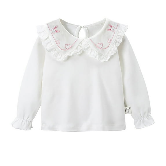 Ruyang Teen Girls Shirt Solid Color Tee Long Sleeve Top Collar Blouse Kids Spring and Autumn Cotton Lapel Clothes