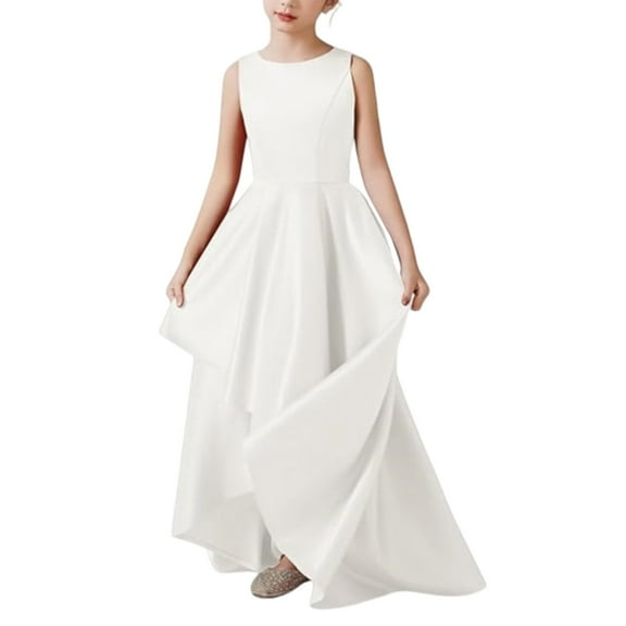 Ruyang Teen Girls Sleeveless Long Dress Crew Neck Solid Floor Dresses Kids Summer Casual Elegant Birthday Pageant Swing Dress