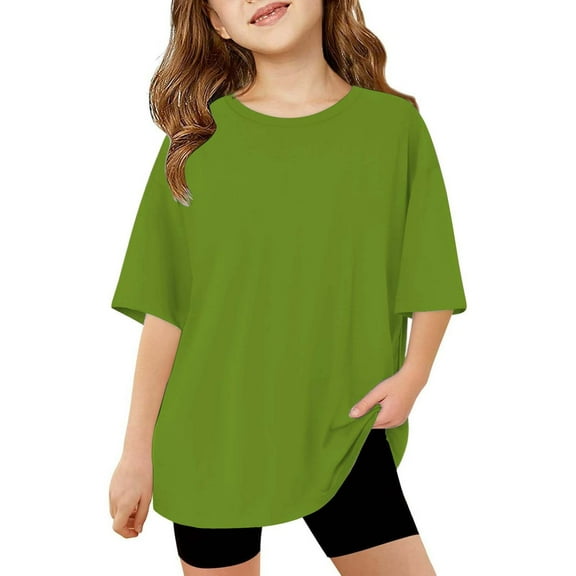 Ruyang Teen Girls Summer Casual T Shirts Solid Loose Fit Oversized Short Sleeve Tshirts Tops Crew Neck School Sport Tees
