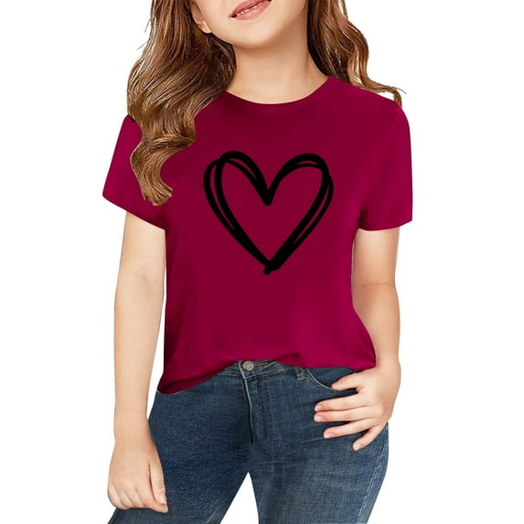Ruyang Teen Girls T Shirts Short Sleeve Heart Print Preppy Tshirts Tops Crew Neck Loose Fit Soft Cute Tees Summer Outfits