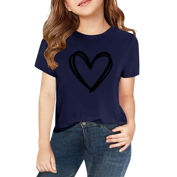 Ruyang Teen Girls T Shirts Short Sleeve Heart Print Preppy Tshirts Tops Crew Neck Loose Fit Soft Cute Tees Summer Outfits