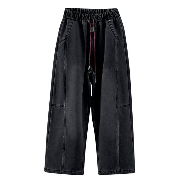 Ruyang Boys Girls Street Denim Sweatpants Fashion Wash Denim Active Pants Baggy Wide Leg Elastic Waist Causal Jeans