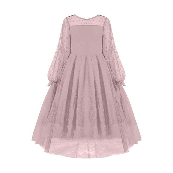Ruyang Teen Kids Girls Mesh Tulle Dress Elegant Pageant Birthday Long Sleeve Ruffles Smocked Dresses Clothes Summer Breathable