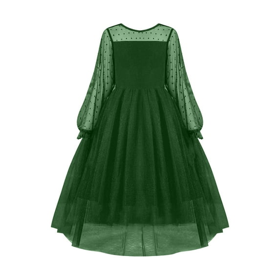 Ruyang Teen Kids Girls Mesh Tulle Dress Elegant Pageant Birthday Long Sleeve Ruffles Smocked Dresses Clothes Summer Breathable
