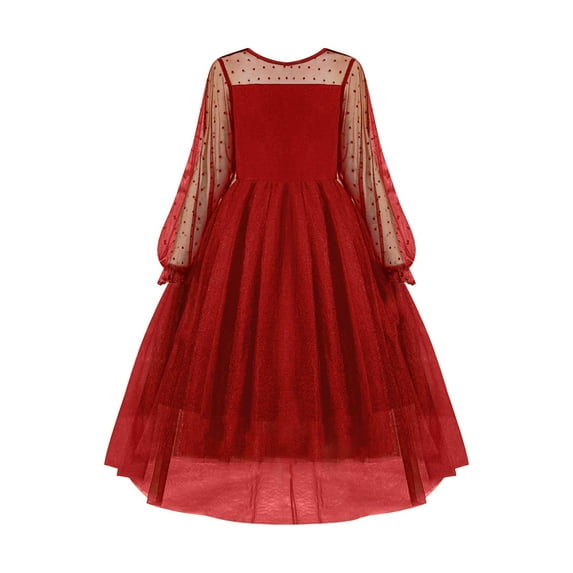 Ruyang Teen Kids Girls Mesh Tulle Dress Elegant Pageant Birthday Long Sleeve Ruffles Smocked Dresses Clothes Summer Breathable