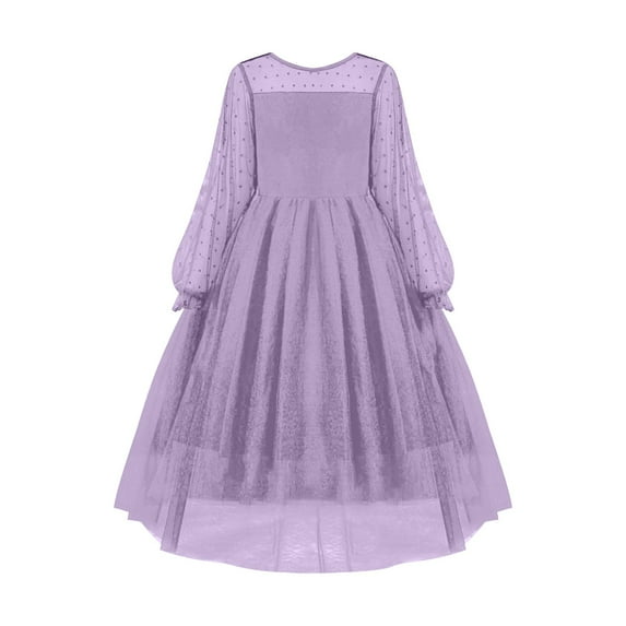 Ruyang Teen Kids Girls Mesh Tulle Dress Elegant Pageant Birthday Long Sleeve Ruffles Smocked Dresses Clothes Summer Breathable