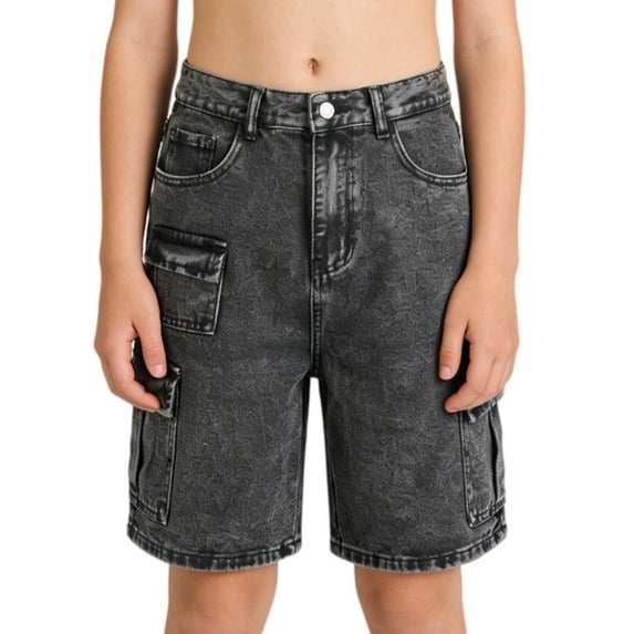 Ruyang Teenage Girls Stretchy Cargo Jean Shorts High Waisted Wide Leg Summer Fashion Shorts with Pockets 12-16 Years