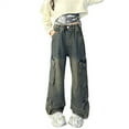 thumbnail image 1 of Ruyang Teens Girl Ripped Jeans Baggy Wide Leg Denim Pants Cool Washed High Waisted Straight Leg Pants with Pockets, 1 of 9