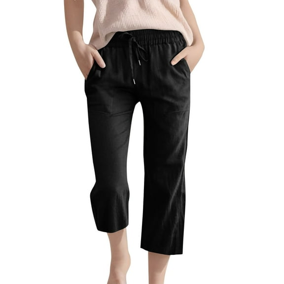 Ruyang Teens Girls Capri Pants Cotton Linen Yoga Pants Elastic Waist Lounge Trousers Kids Girls Sweatpants Preppy Clothes