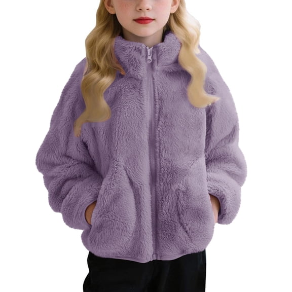 Ruyang Teens Girls Fleece Jacket Trendy Preppy Sherpa Fleece Jackets Pockets Mock Neck Zip Up Fall Winter Warm Fuzzy Coat