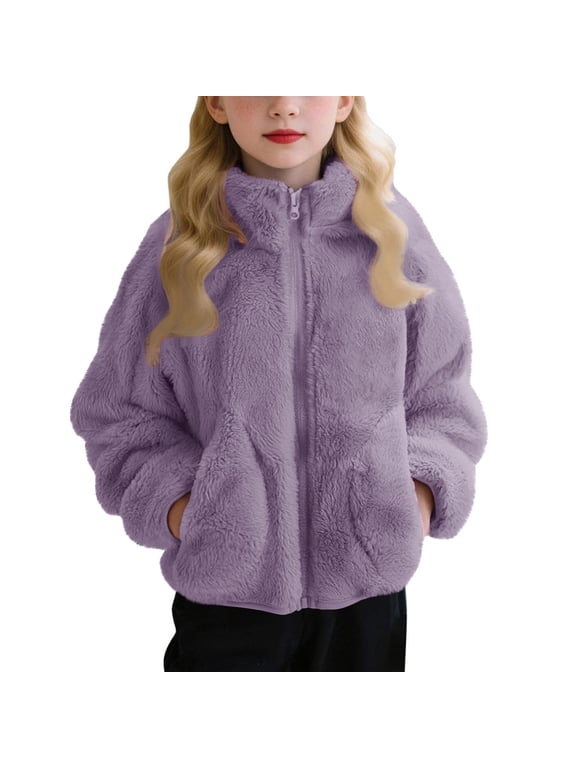 Teens Girls Fleece Jacket Trendy Preppy Sherpa Fleece Jackets Pockets Mock Neck Zip Up Fall Winter Warm Fuzzy Coat
