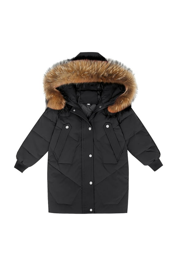 Teens Girls Padded Puffer Coat Winter Quilted Down Parka Coats Warm Windproof Lightweight Zip Fuzzy Hooded Jackets