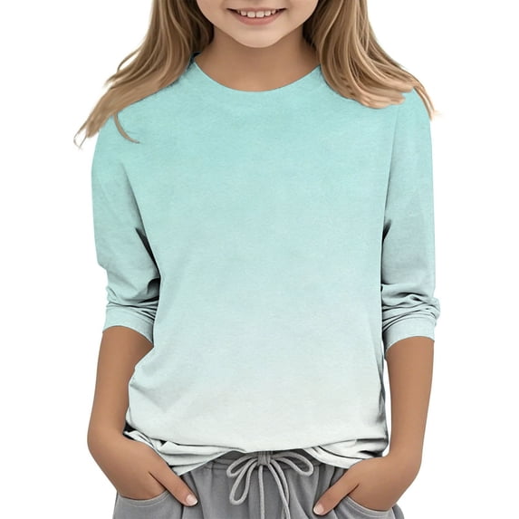 Ruyang Teens Three-Quarter Sleeve Tops Solid Round Neck Baggy T Shirts Tops Summer Lightweight Outdoor Athletic Tops