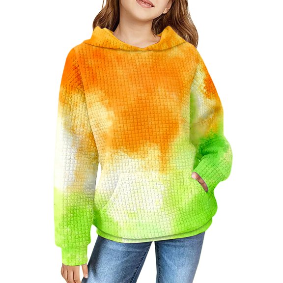 Ruyang Tie Dye Hoodies for Teens Girls School Preppy Pullover Sweatshirt Cute Trendy Gradient Hooded Sweaters Pockets