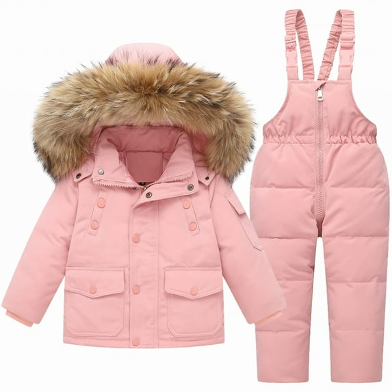 Ruyang Toddler 2 Piece Snowsuit Baby Boys Girls Winter Windproof Puffer Snow Suit Zip Up Hooded Ski Jacket Down Pants Set