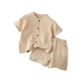 thumbnail image 1 of Ruyang Toddler Baby Boy Girl Summer Clothes Cotton Linen Short Sleeve Tee Top Button Up Dress Shirt Shorts Set 2 Piece Comfy Outfit, 1 of 9