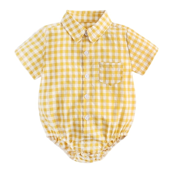 Ruyang Toddler Baby Buttons Short Sleeve Romper Plain Pockets Collar Bodysuits Clothes New Born Boys Formal Lightweight Outfits
